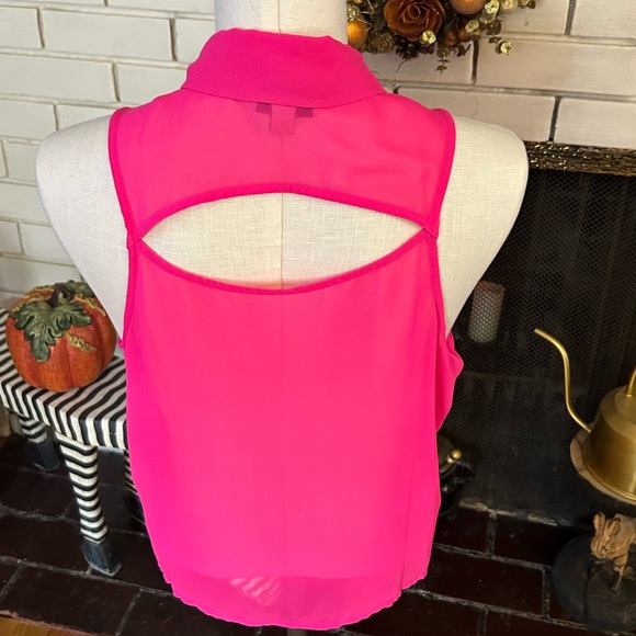 DECREE PINK SHEER TOP SEE THRU MESH JEWELS BEJEWELED COLLAR SZ LARGE SLEEVELESS - Picture 2 of 4